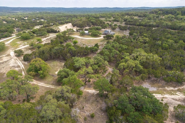birds eye view of property featuring a forest view