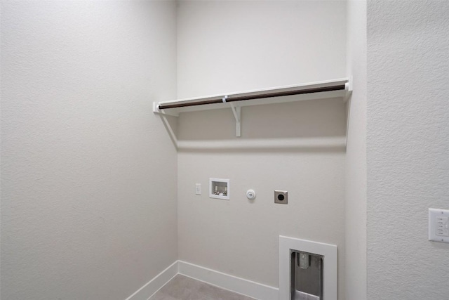 washroom with washer hookup, laundry area, electric dryer hookup, baseboards, and gas dryer hookup