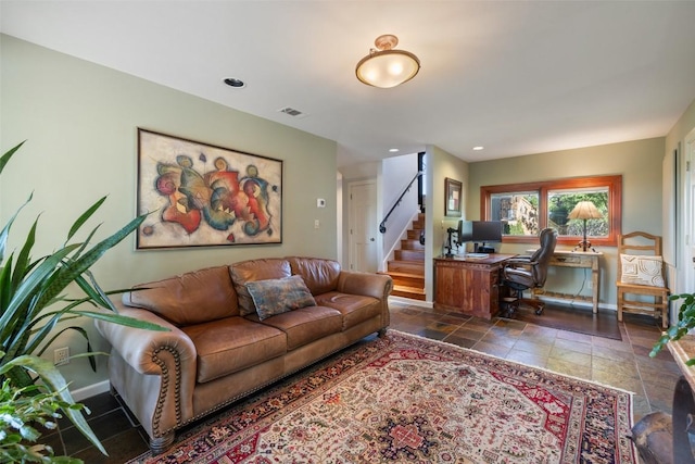 office space featuring visible vents and baseboards