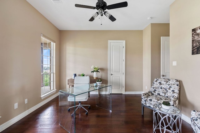 3207 Crystal Falls Pkwy, Leander, TX 78641 - office area with baseboards, ceiling fan, and wood-type flooring