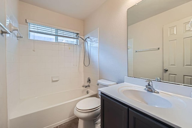 full bath with toilet, tub / shower combination, and vanity