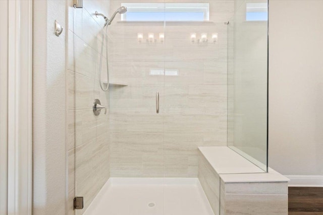 full bathroom with a shower stall and a wealth of natural light