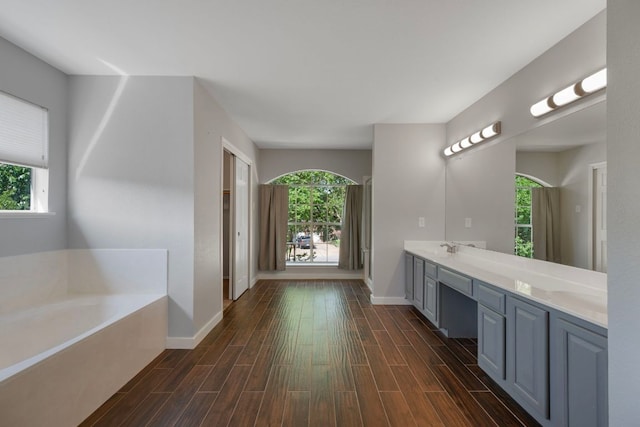 3322 Silk Oak Dr, Austin, TX 78748 - bathroom with healthy amount of natural light, wood finished floors, and a bath