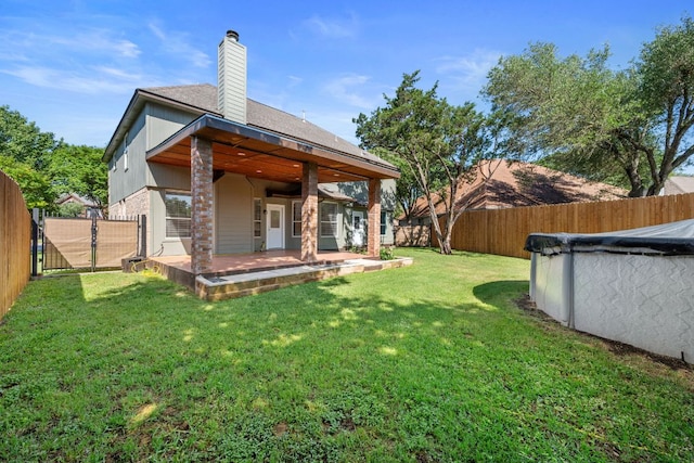 3322 Silk Oak Dr, Austin, TX 78748 - back of house with a patio, a chimney, and roof with shingles