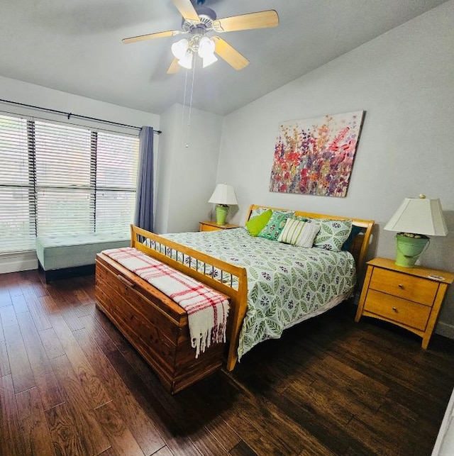 5107 Leralynn St Unit 304, Austin, TX 78751 - bedroom featuring lofted ceiling, hardwood / wood-style flooring, and a ceiling fan