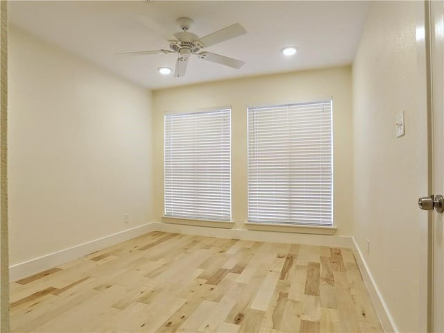 909 Reinli St Unit 241, Austin, TX 78751 - empty room featuring light wood-style flooring, a ceiling fan, baseboards, and recessed lighting