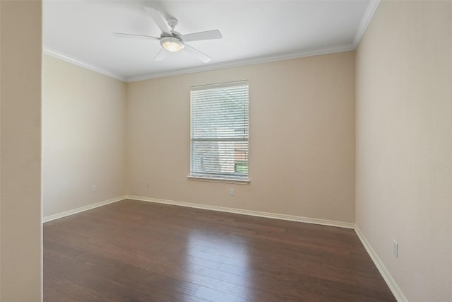 2213 Settlers Park Loop, Round Rock, TX 78665 - unfurnished room featuring dark wood-style floors, baseboards, ornamental molding, and ceiling fan
