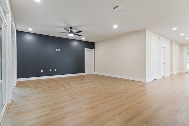204 San Saba Dr, Georgetown, TX 78633 - unfurnished living room featuring recessed lighting, a ceiling fan, visible vents, and light wood-type flooring