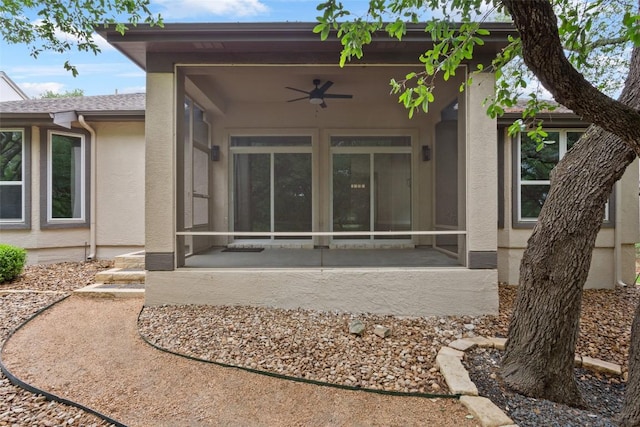 204 San Saba Dr, Georgetown, TX 78633 - doorway to property with a ceiling fan and stucco siding
