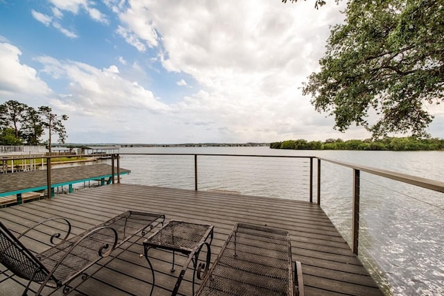 view of dock with a water view