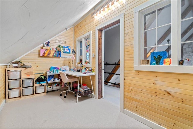 19801 Adrian Way, Jonestown, TX 78645 - carpeted office space with wooden walls and lofted ceiling