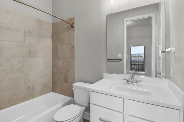 full bathroom with toilet, washtub / shower combination, and vanity