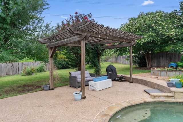 view of patio featuring a fenced backyard and a pergola