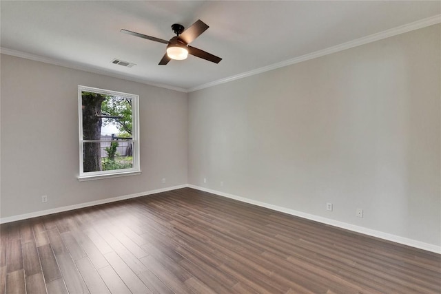 2720 Cascade Falls Dr, Austin, TX 78738 - empty room featuring a ceiling fan, dark wood finished floors, and crown molding