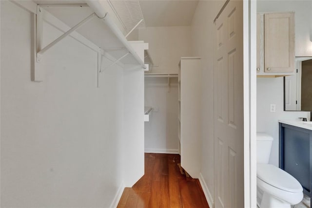 spacious closet with wood finished floors