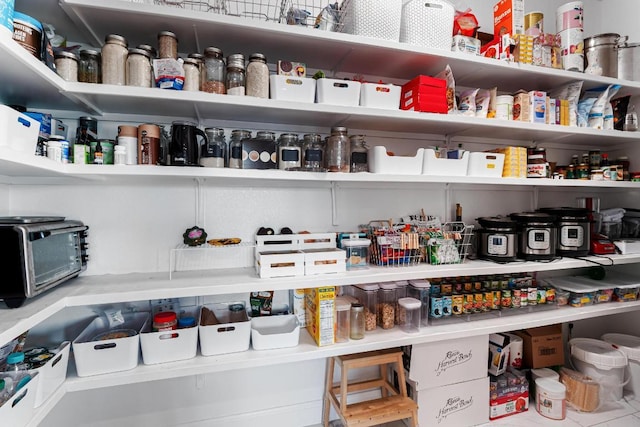 storage area with a toaster