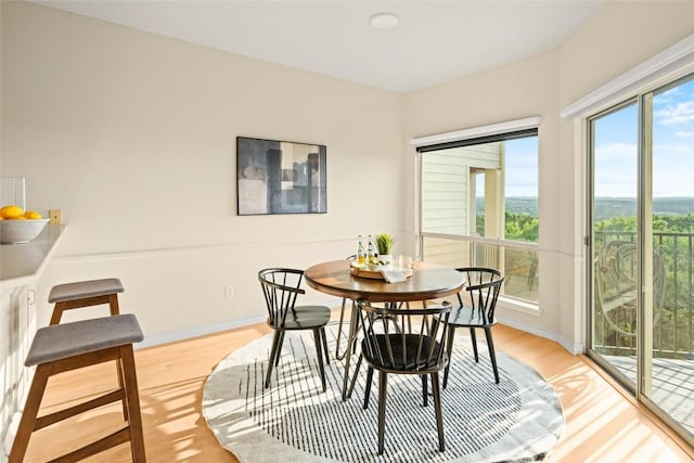 dining room with baseboards and light wood-style flooring