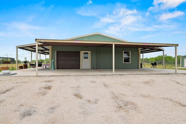 exterior space with a garage