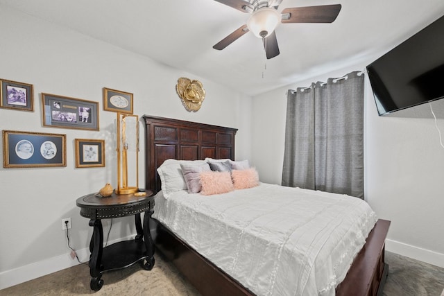 bedroom with baseboards and ceiling fan
