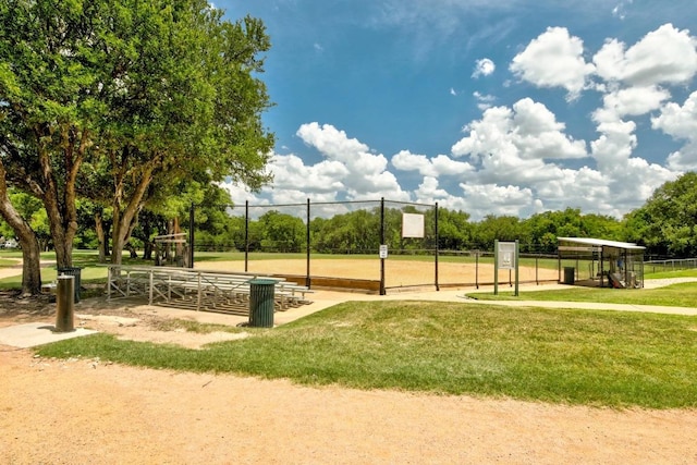 view of property's community featuring fence and a yard