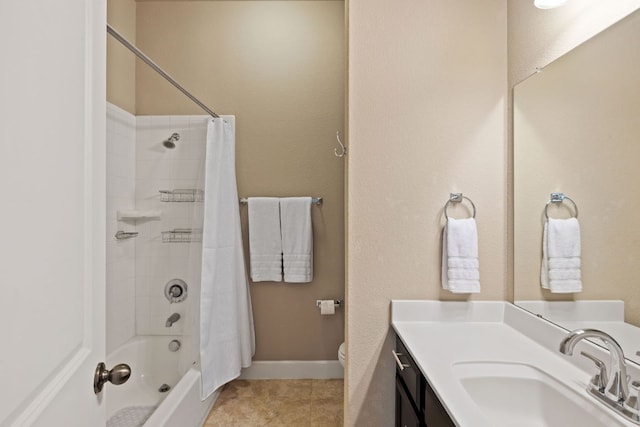 13358 Mesa Verde Dr, Austin, TX 78737 - bathroom featuring vanity, shower / bath combo, and tile patterned floors
