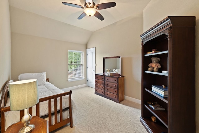 13358 Mesa Verde Dr, Austin, TX 78737 - bedroom with light carpet, vaulted ceiling, and ceiling fan