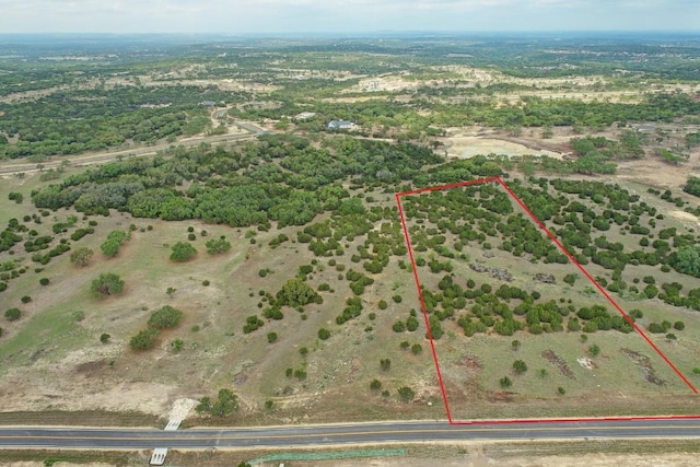 413 E Flying Owl Dr, Johnson City, TX 78636 - overview of rural landscape featuring property parcel outlined