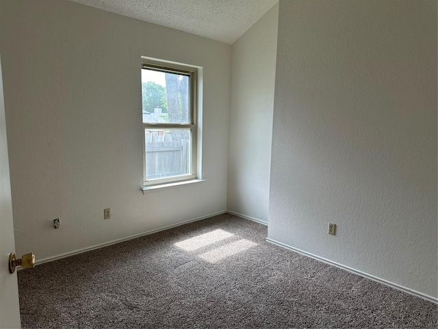 carpeted empty room with a textured ceiling