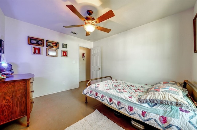 bedroom with a ceiling fan and visible vents