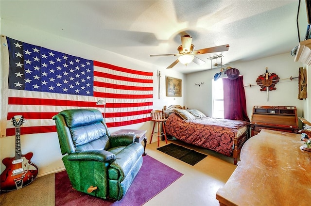 bedroom with ceiling fan and visible vents
