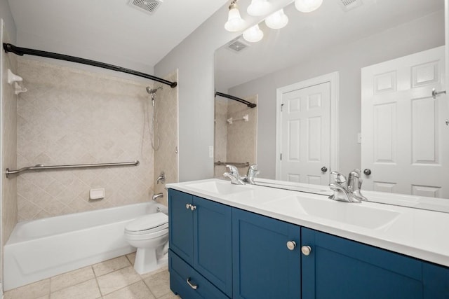 full bathroom featuring visible vents, a sink, shower / tub combination, and tile patterned floors