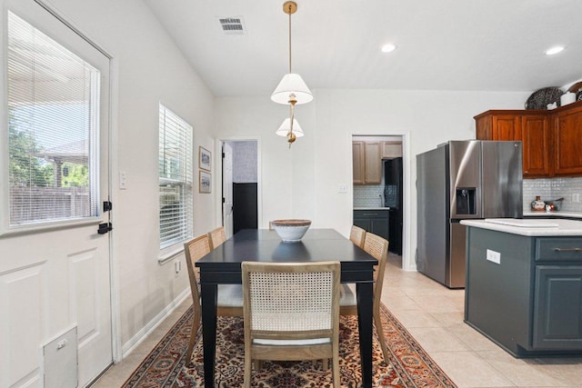 dining space with visible vents, recessed lighting, baseboards, and light tile patterned floors