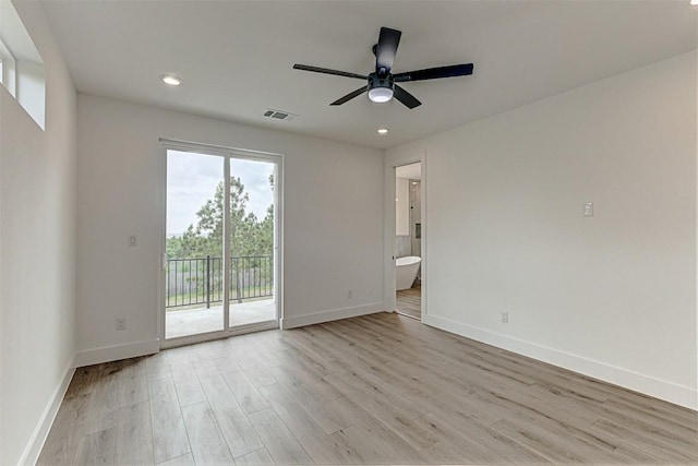 141 Awehi Ln, Bastrop, TX 78602 - spare room featuring light wood finished floors, ceiling fan, baseboards, and recessed lighting