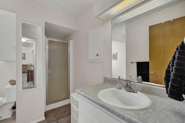 1871 Patty Dr, Canyon Lake, TX 78133 - full bath with vanity, a shower stall, and tile patterned floors
