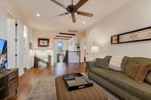 5525 City Park Rd Unit 6, Austin, TX 78730 - living room with ceiling fan, hardwood / wood-style floors, and recessed lighting