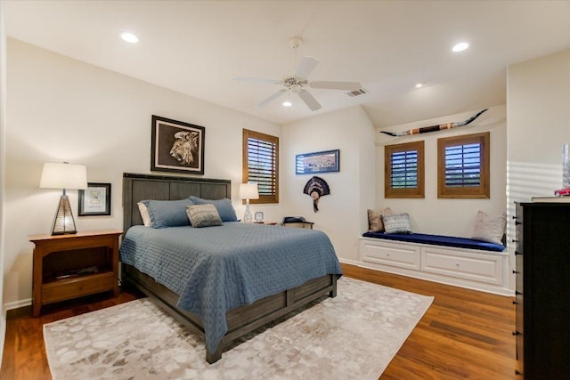 5525 City Park Rd Unit 6, Austin, TX 78730 - bedroom featuring wood finished floors, recessed lighting, and a ceiling fan