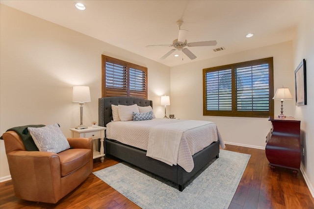 5525 City Park Rd Unit 6, Austin, TX 78730 - bedroom with dark wood-style flooring, recessed lighting, and a ceiling fan