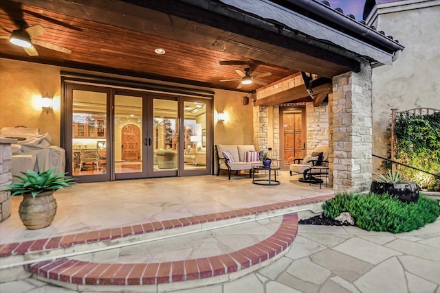 view of patio featuring french doors and ceiling fan