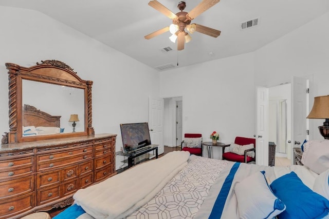 bedroom featuring ceiling fan and visible vents