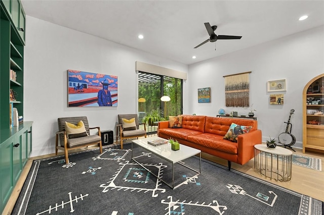 705 W Johanna St Unit B, Austin, TX 78704 - living room with ceiling fan, recessed lighting, wood finished floors, and baseboards