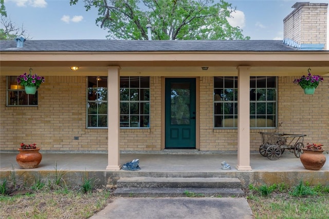 991 Fm 20, Cedar Creek, TX 78612 - entrance to property featuring a porch, a shingled roof, and brick siding