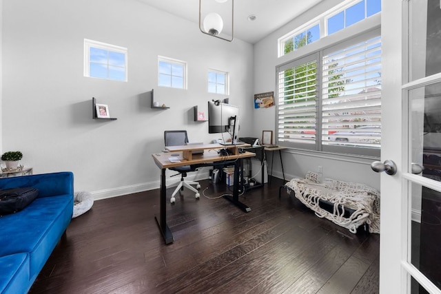 19600 Summit Glory Trl, Spicewood, TX 78669 - office area featuring baseboards and hardwood / wood-style flooring