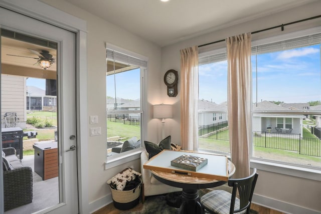 711 Livewater Ln, Georgetown, TX 78633 - dining space with baseboards, wood finished floors, and ceiling fan