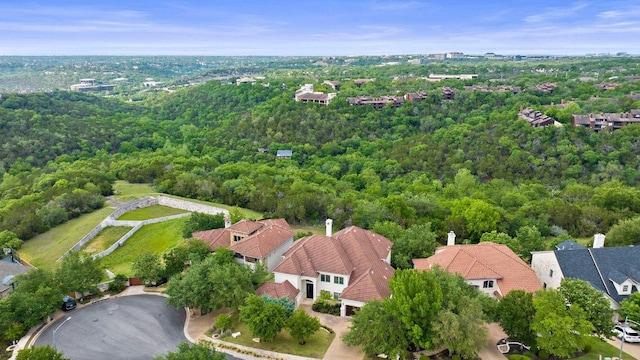7921 W Rim Dr, Austin, TX 78731 - aerial perspective of suburban area with a heavily wooded area