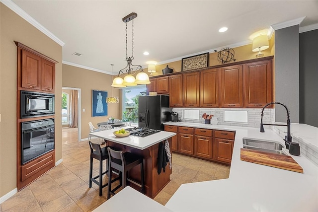 1725 Buttercup Creek Blvd, Cedar Park, TX 78613 - kitchen featuring black appliances, a sink, decorative backsplash, light countertops, and recessed lighting