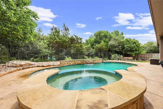 1725 Buttercup Creek Blvd, Cedar Park, TX 78613 - view of pool with a fenced backyard, a patio area, and a pool with connected hot tub