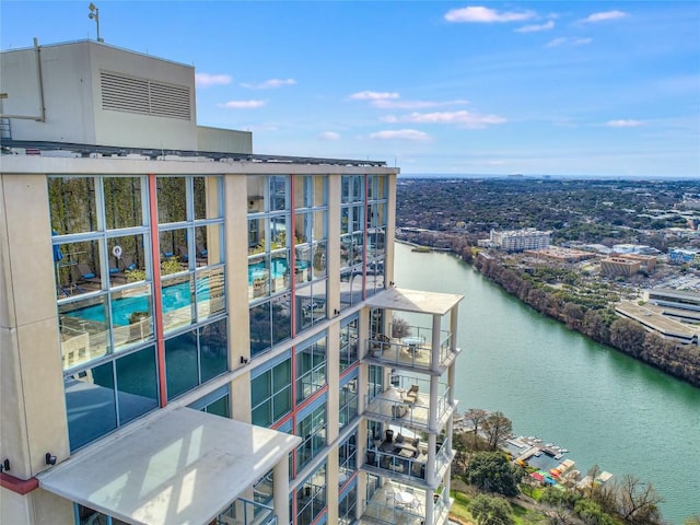 exterior space featuring a water view