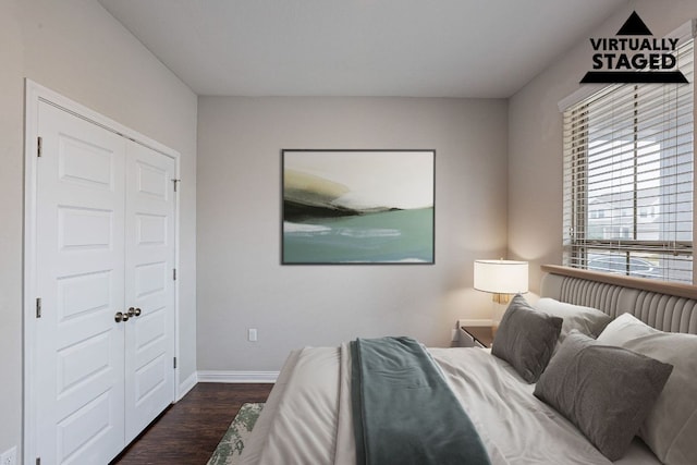 5816 Monmarte Cv, Austin, TX 78744 - bedroom with dark wood-style floors, baseboards, and a closet