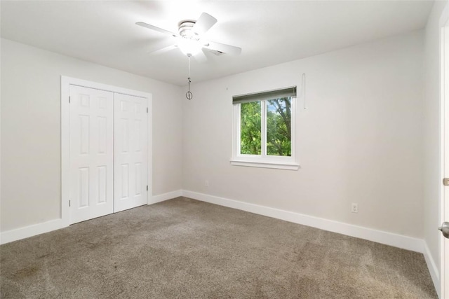 1400 Hargis Creek Trl, Austin, TX 78717 - unfurnished bedroom with carpet floors, baseboards, a closet, and ceiling fan