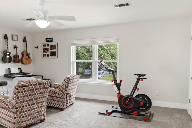 1400 Hargis Creek Trl, Austin, TX 78717 - workout area with baseboards, carpet floors, and ceiling fan